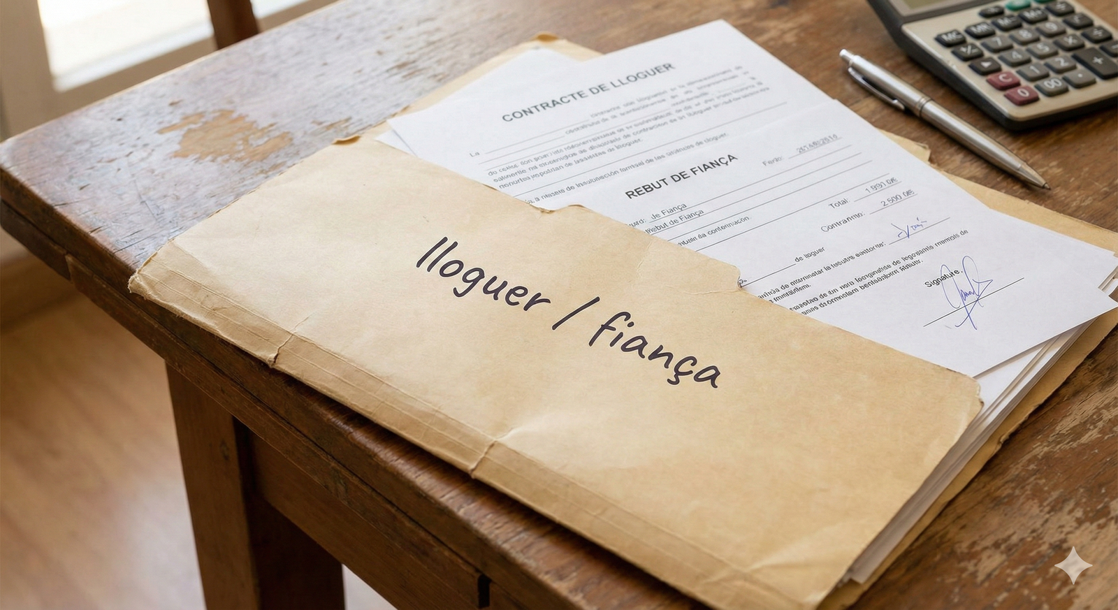 Document de devolució de fiança de lloguer amb claus i contracte sobre la taula.