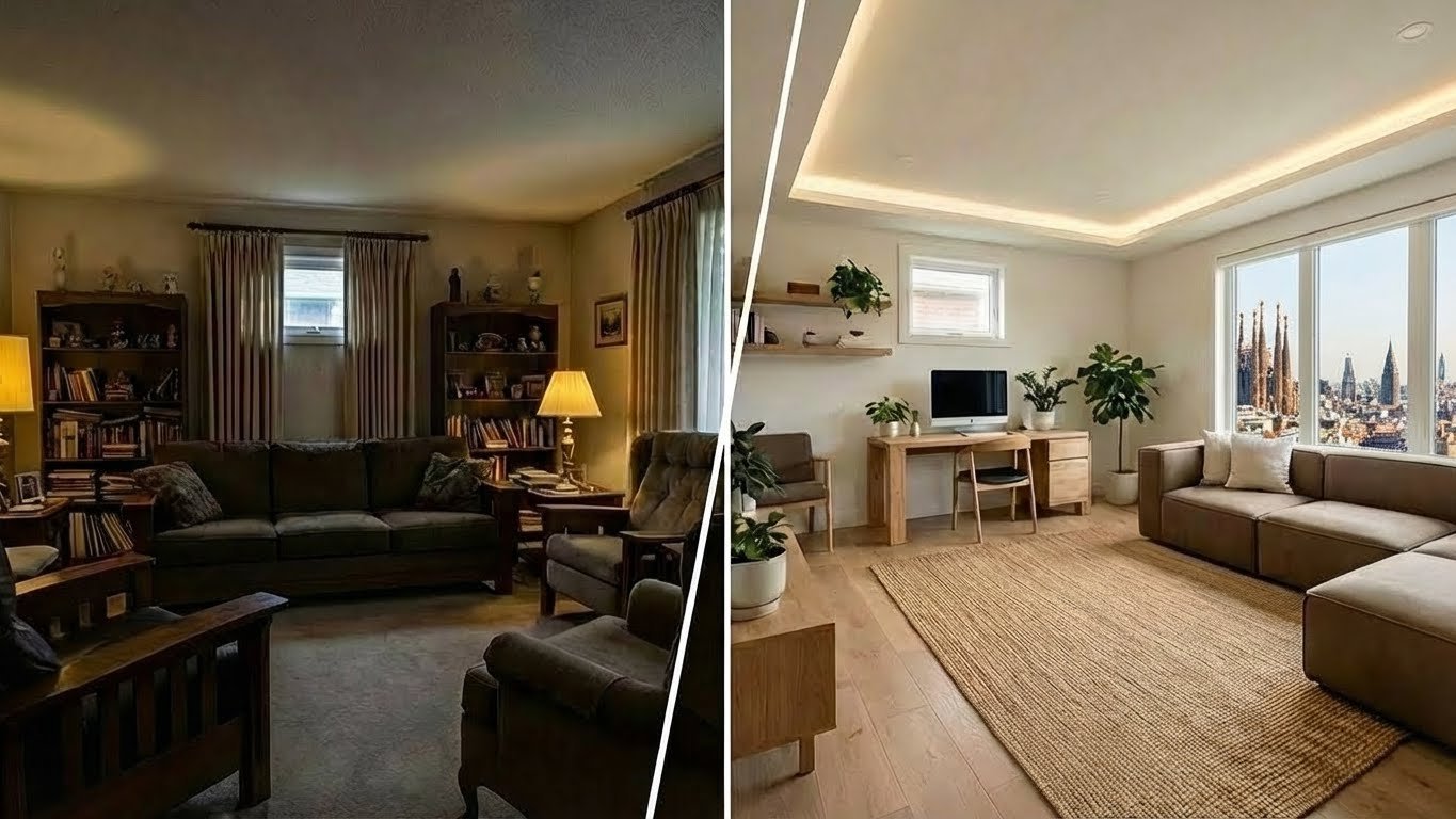 Transformaci duna sala destar antiga en un espai modern llumins i minimalista